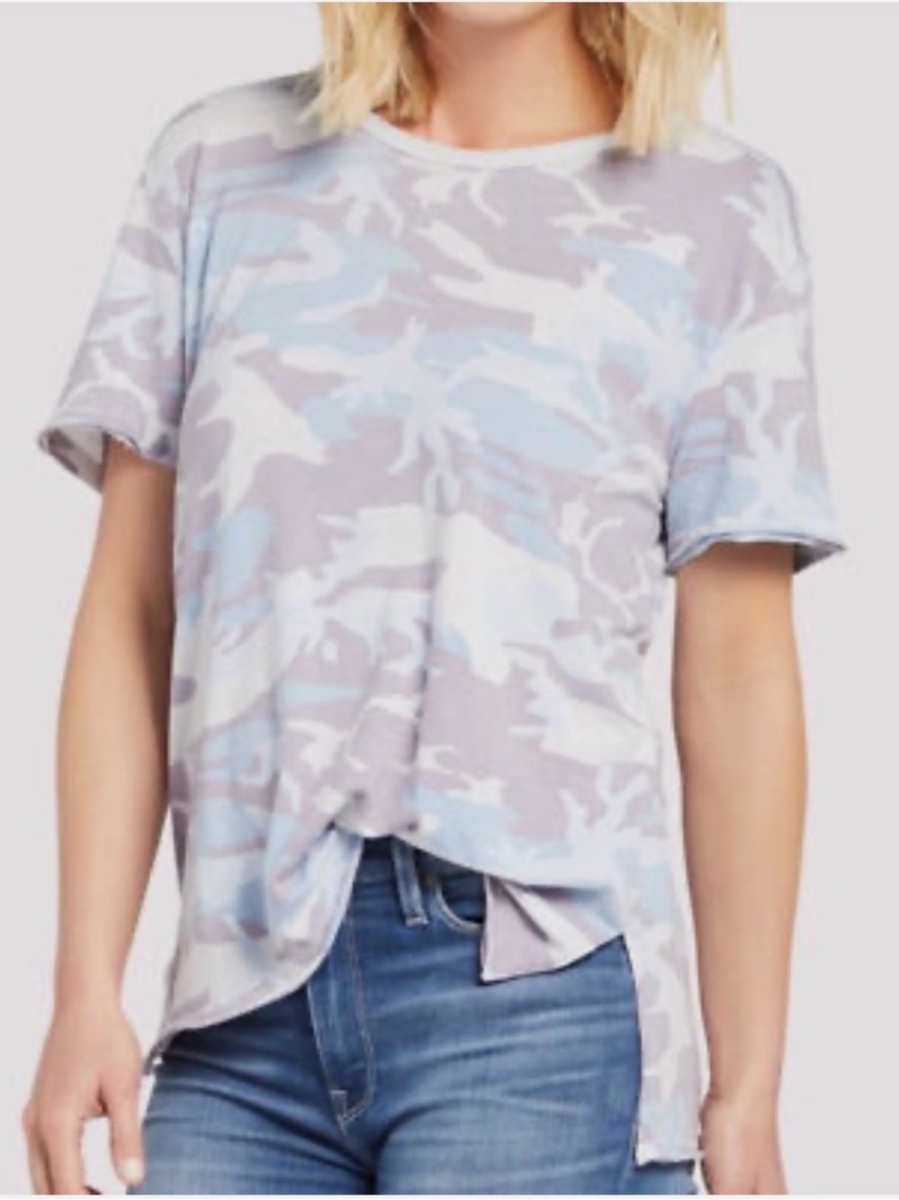Free People Army Camo Tee Sky Blue Purple T-Shirt Size S New With Tags Top NEW